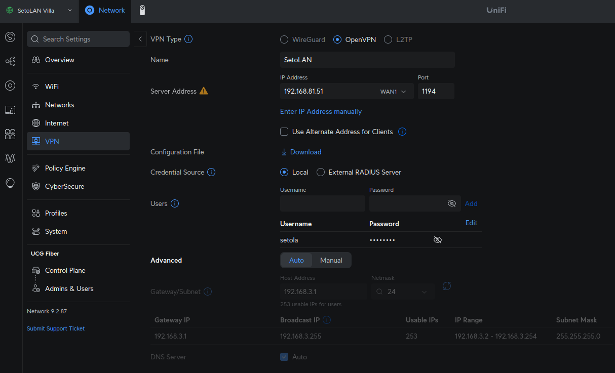 UniFi OpenVPN Panel